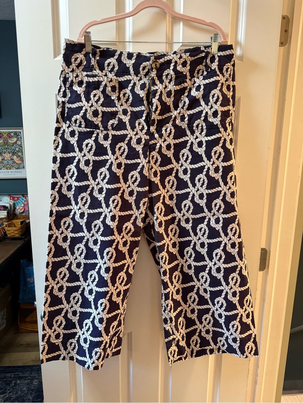 Anthropologie Navy and White Rope-Print Capris